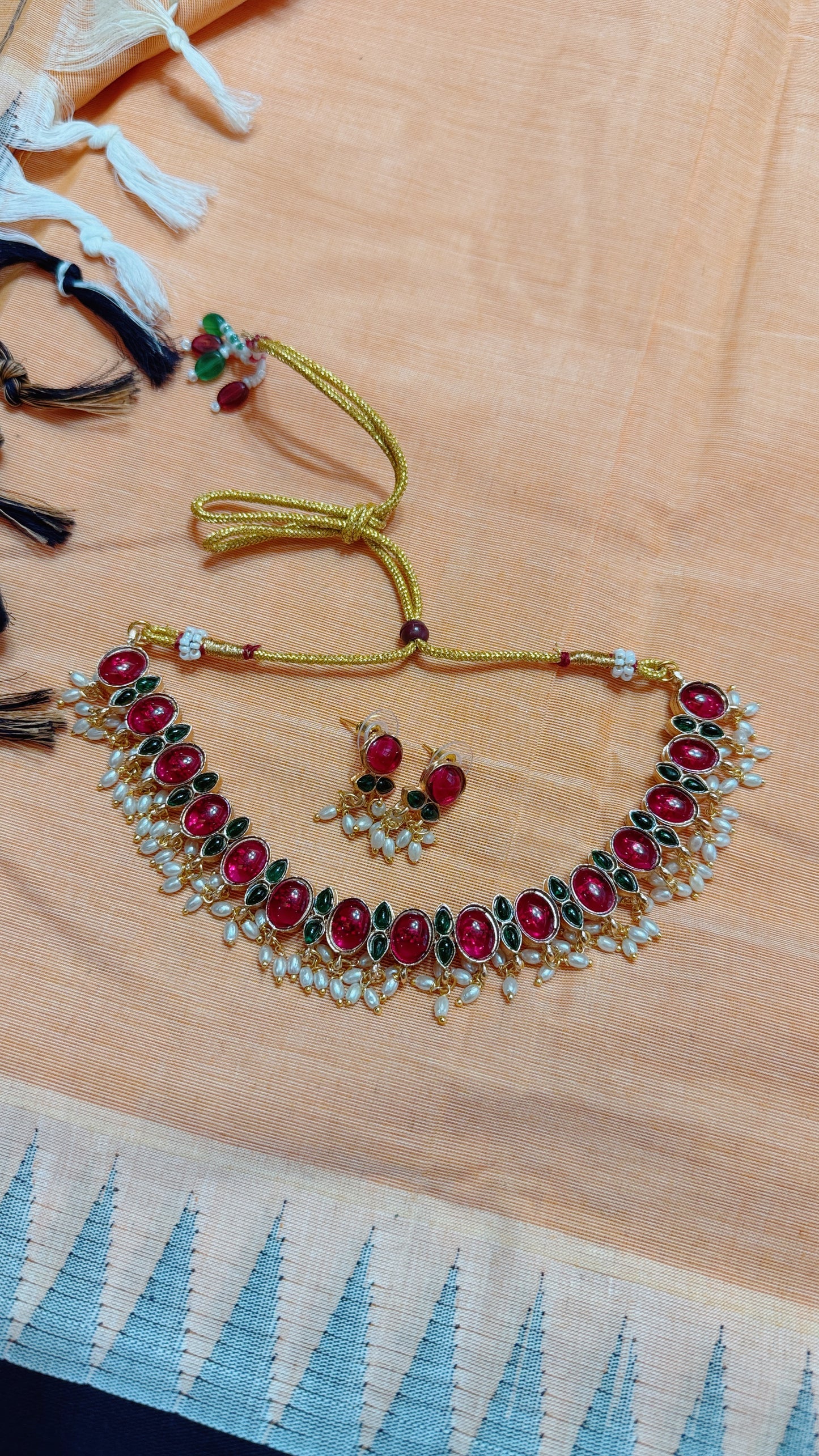 Reversible Chain - Pearl and (green and red)