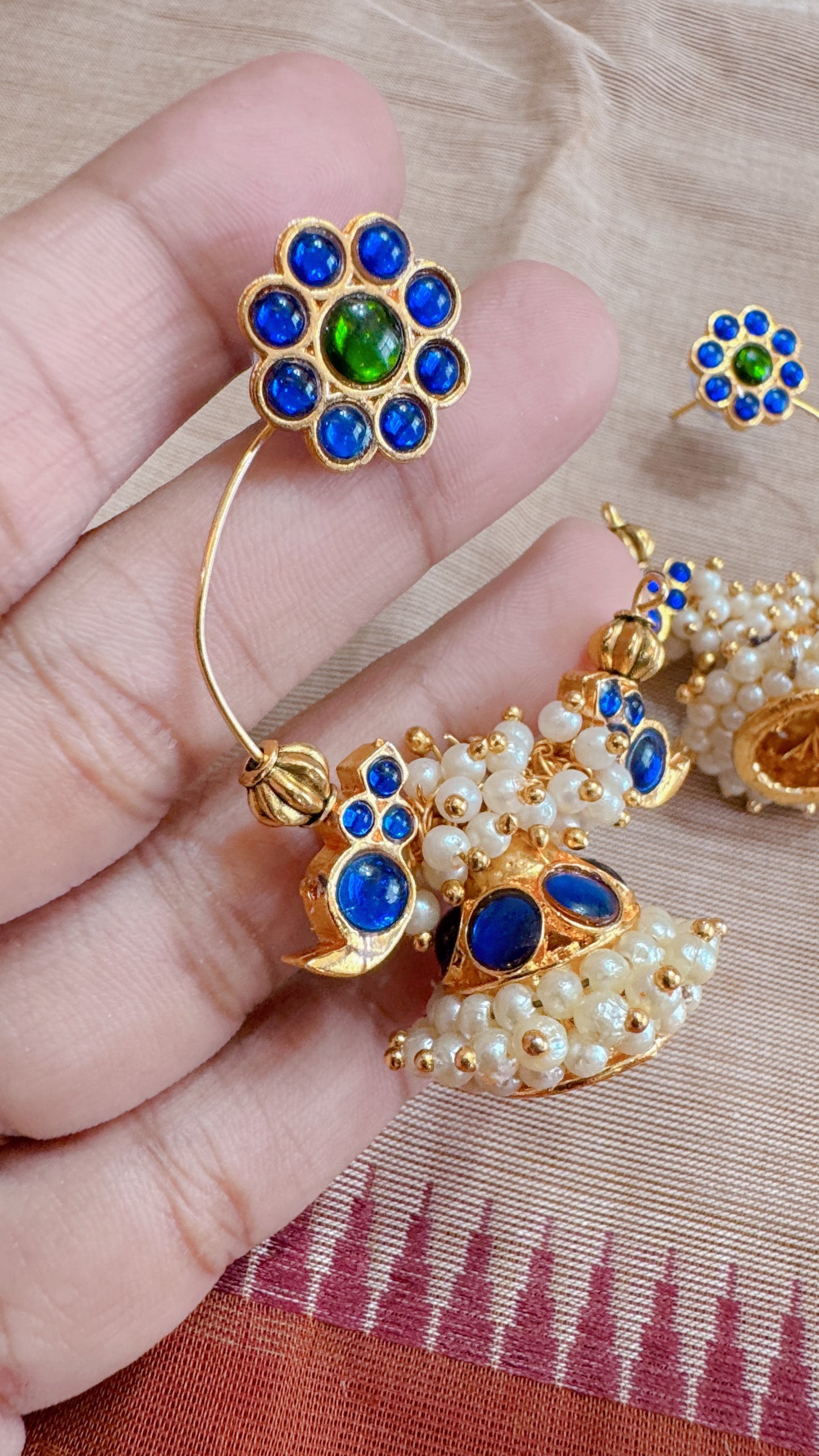 Hand made kemp earrings with jumka and pearls