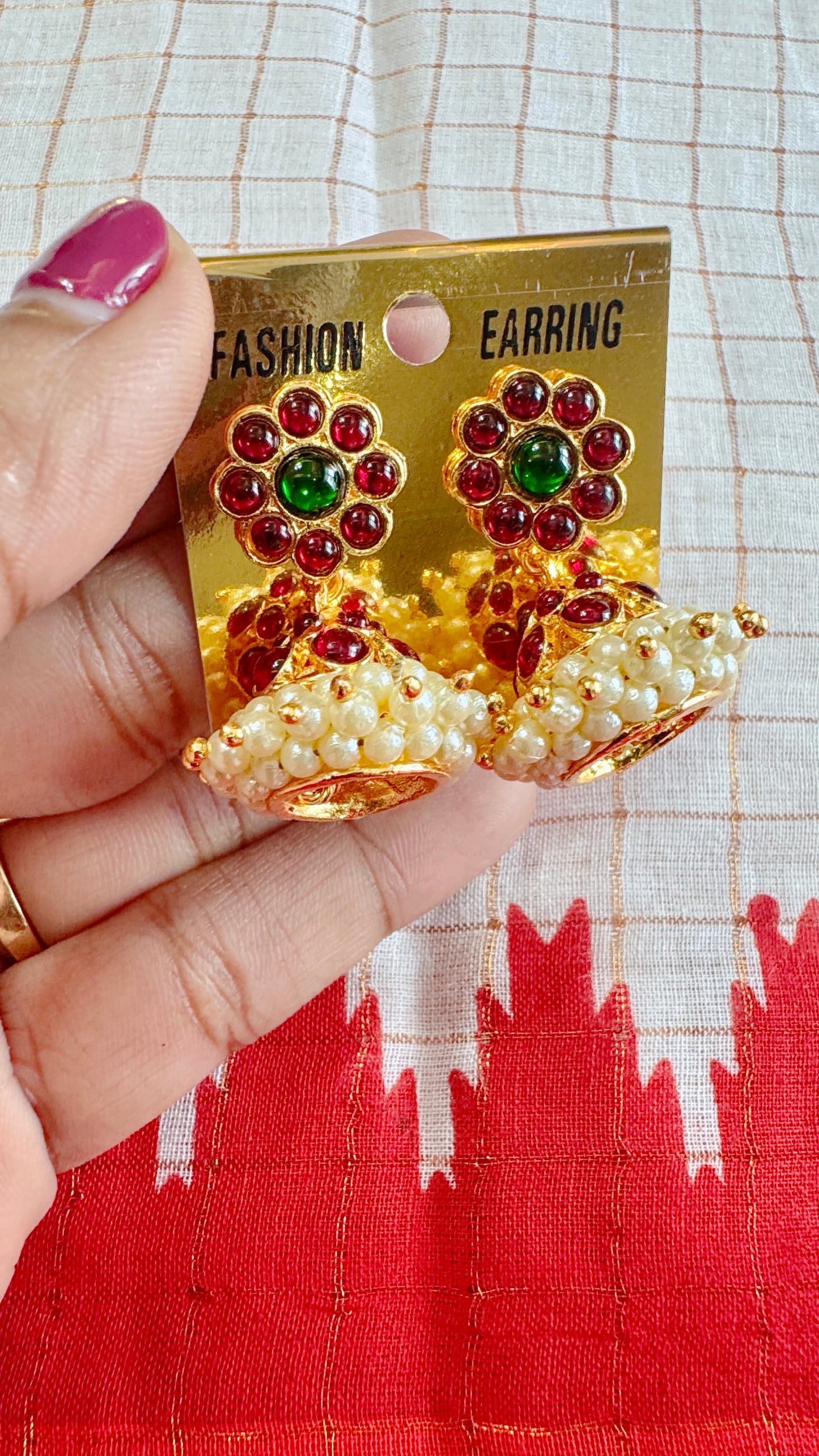 Red and Green Traditional Kemp Jhumka