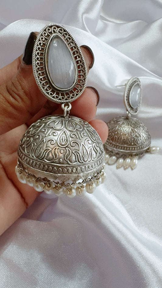 Oxidized silver jumka earrings