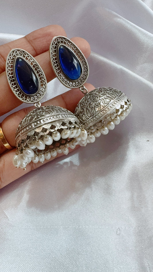 Oxidized silver jumka earrings