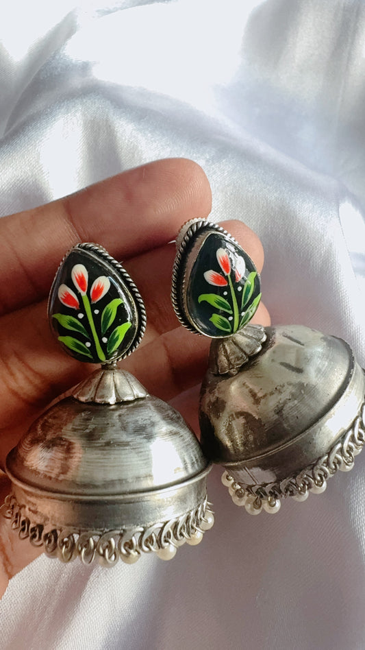 Silver lookalike jumka earrings