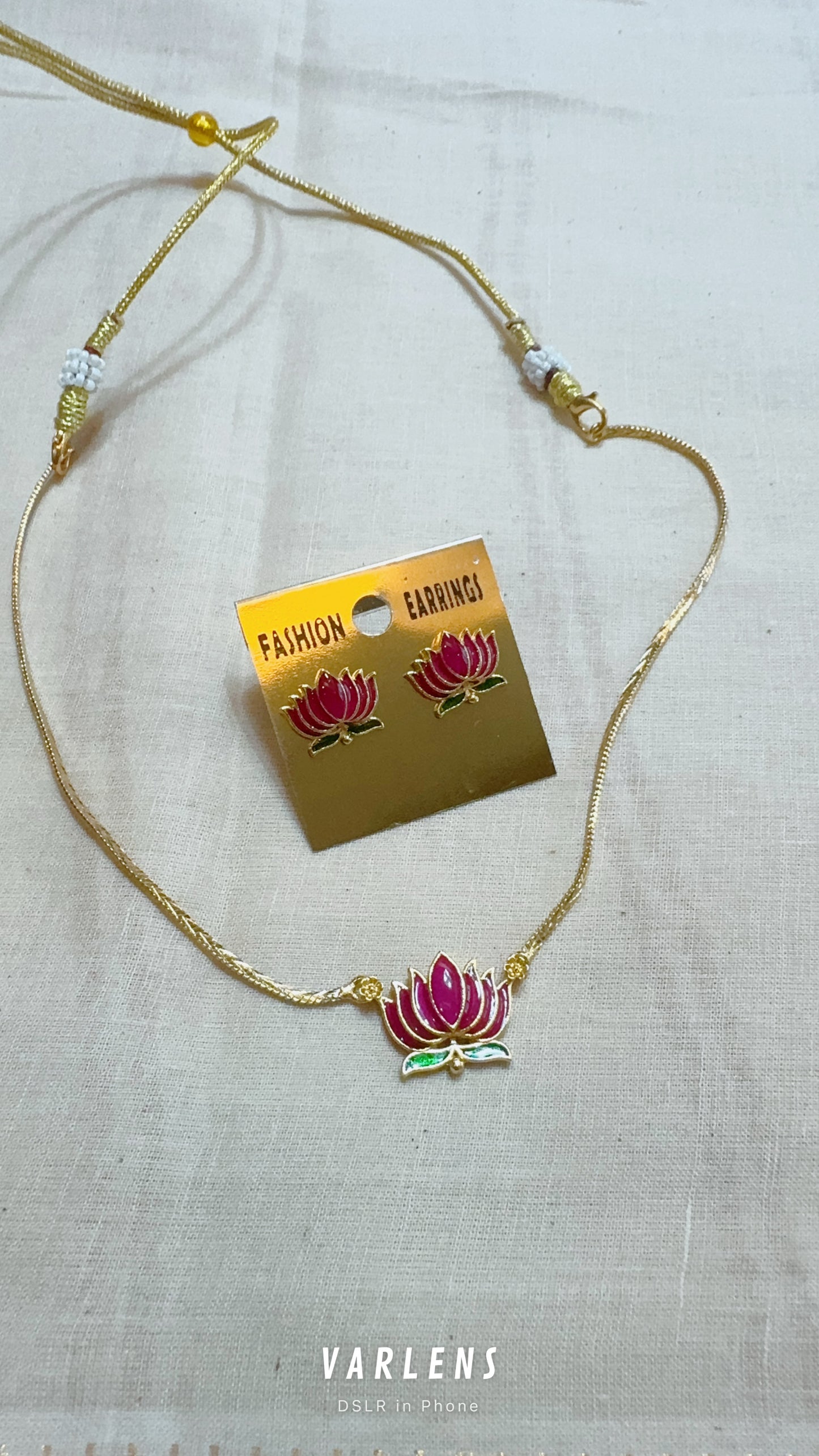 MANJU WARRIER INSPIRED LOTUS ENAMEL NECKPIECE AND EARRINGS