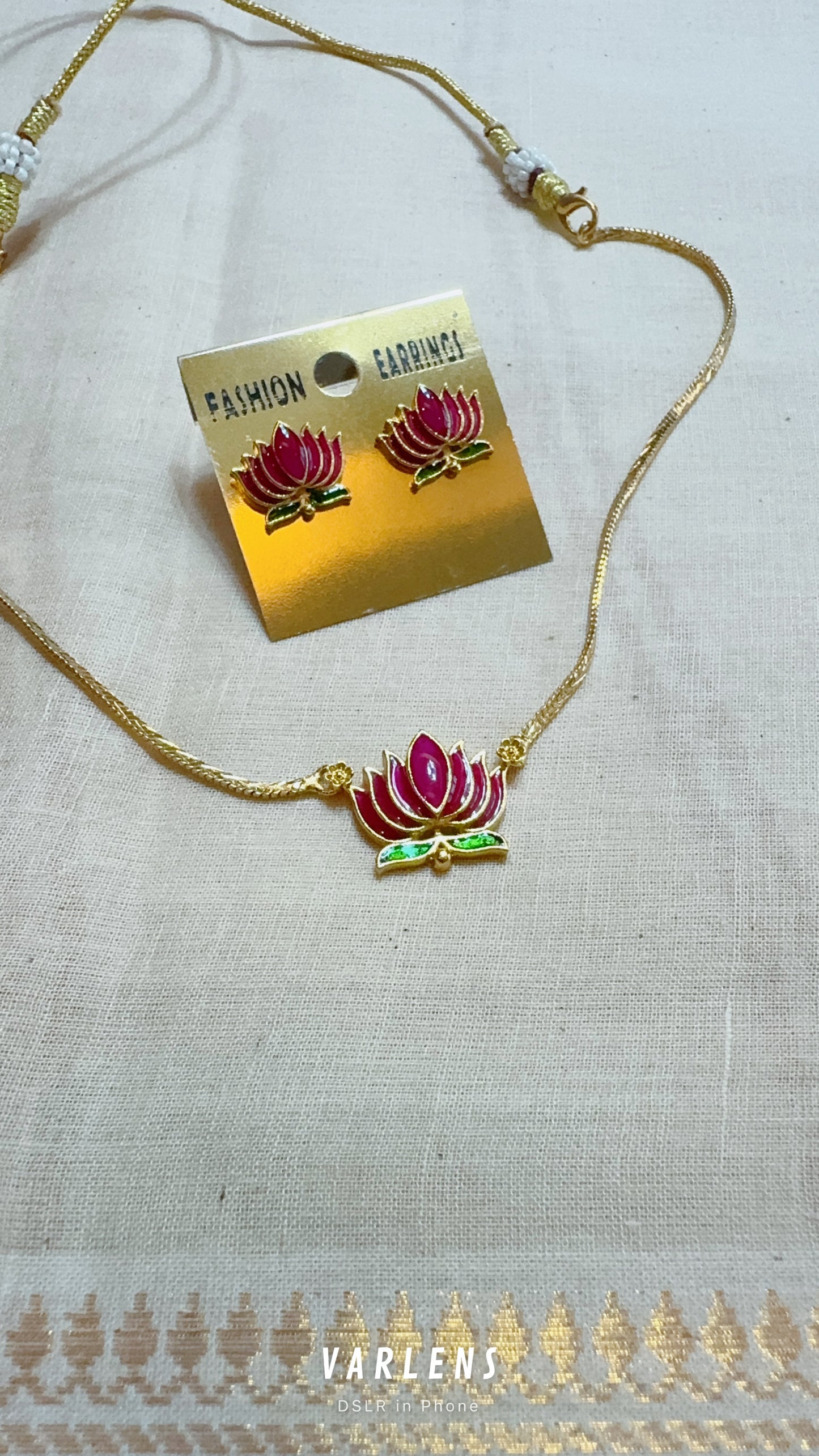 MANJU WARRIER INSPIRED LOTUS ENAMEL NECKPIECE AND EARRINGS