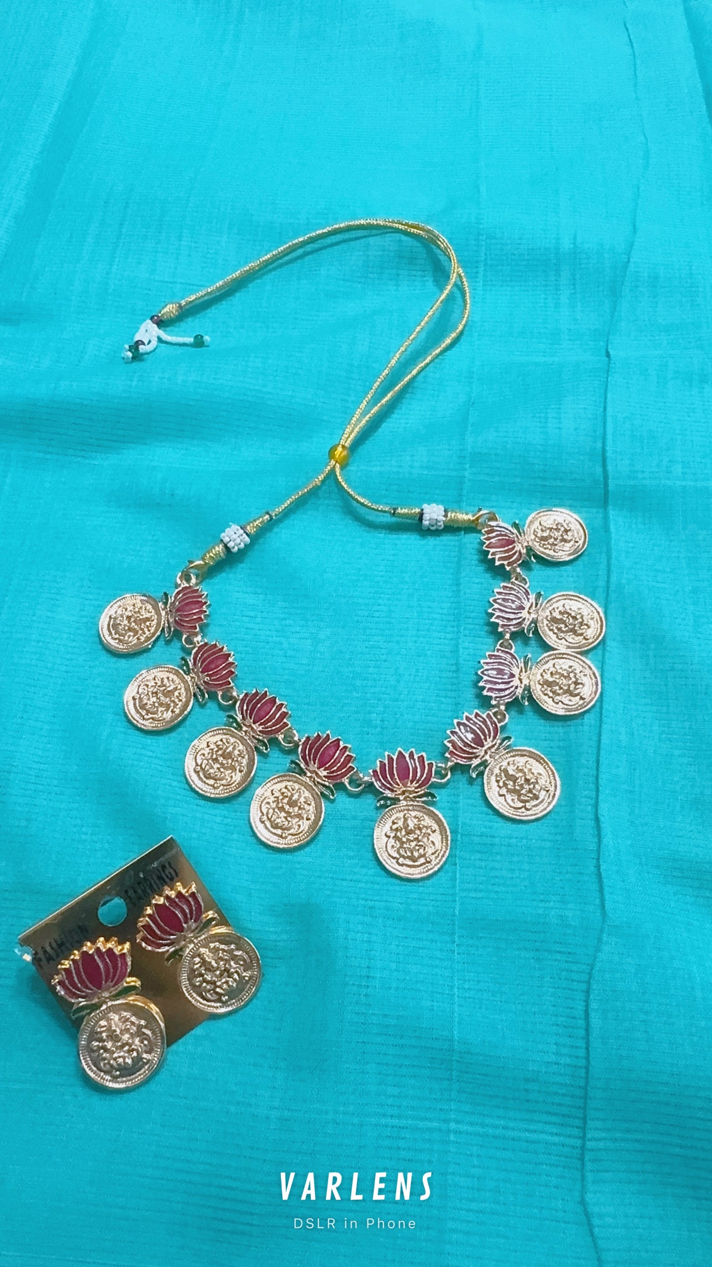 Manju Warrier Inspired Lotus enamel neckwear with earrings