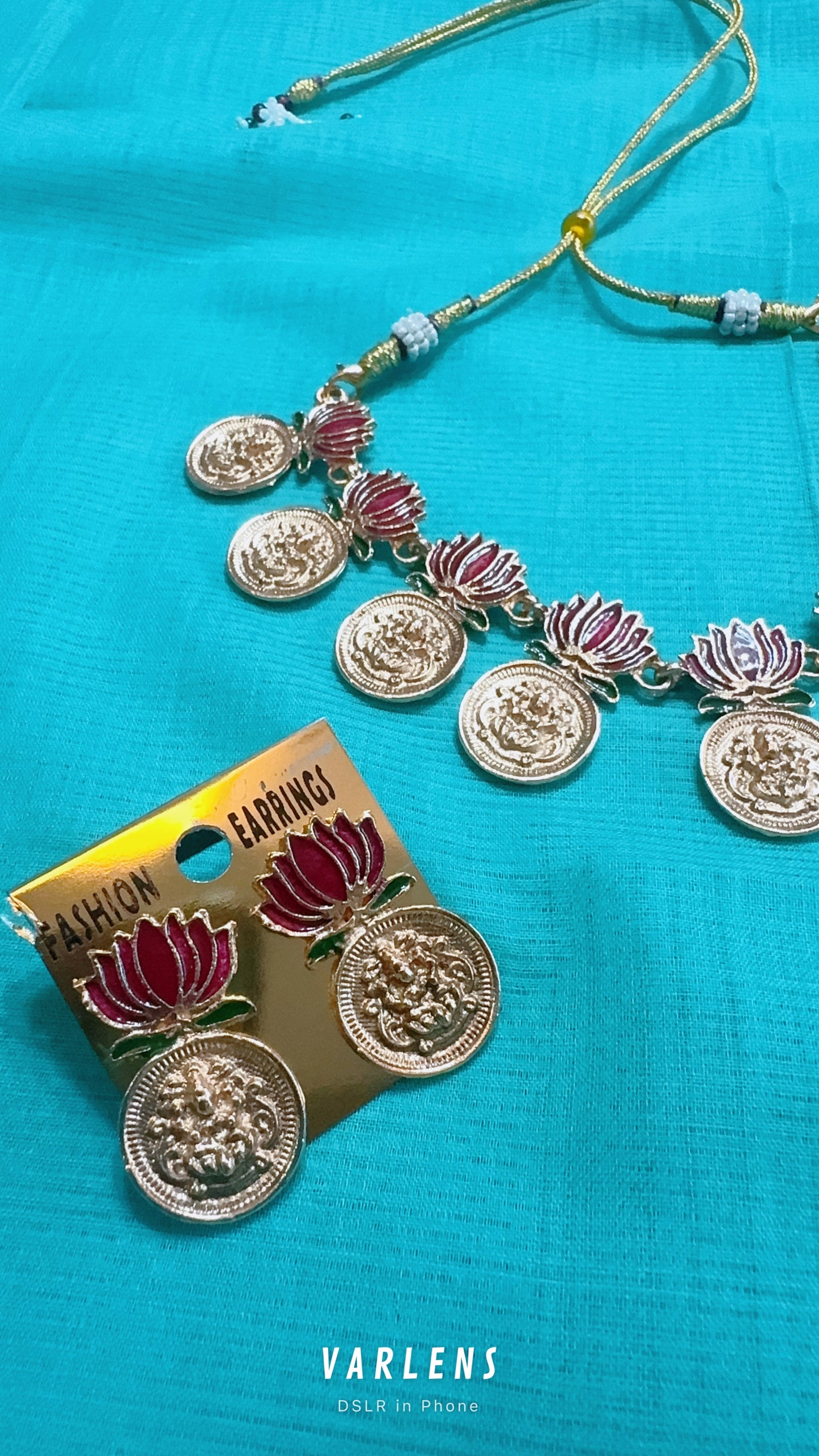 Manju Warrier Inspired Lotus enamel neckwear with earrings