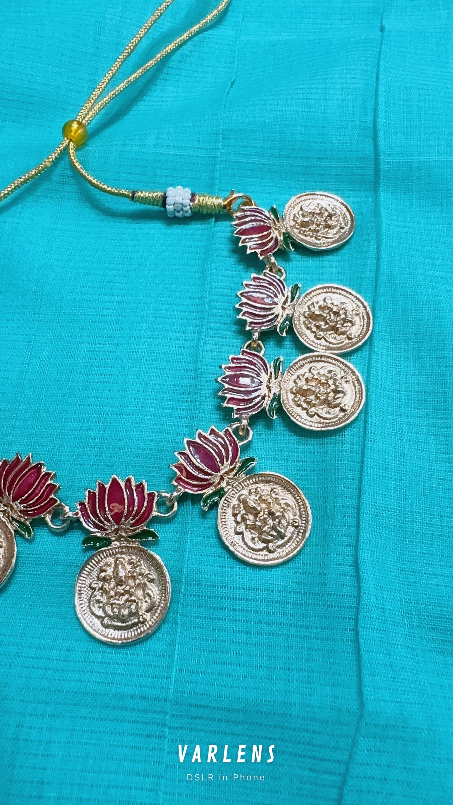 Manju Warrier Inspired Lotus enamel neckwear with earrings