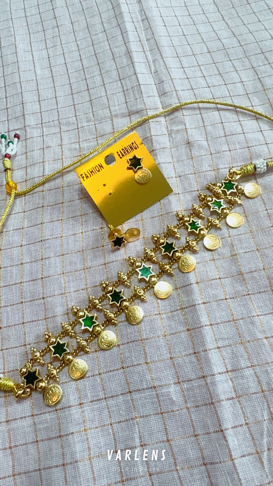 Green Star Lakshmi Coin Choker
