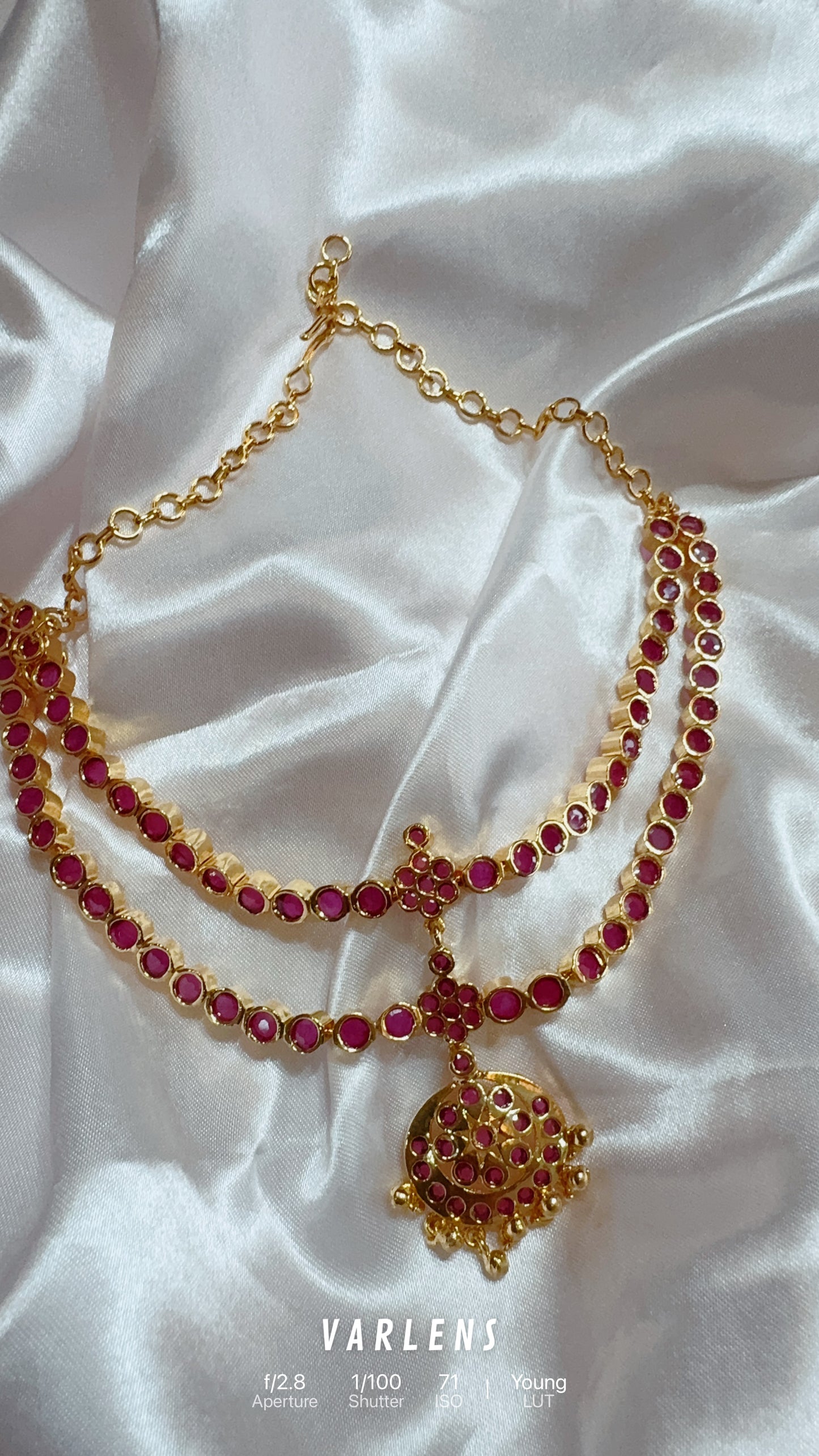 EVERGREEN STEP MATTE FINISH RUBY stone attigai-Traditional south indian premium neckwear with earrings