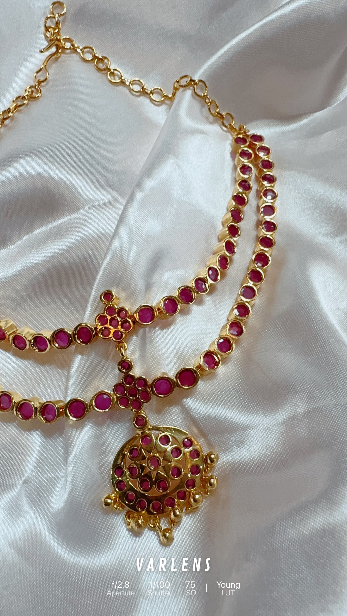 EVERGREEN STEP MATTE FINISH RUBY stone attigai-Traditional south indian premium neckwear with earrings