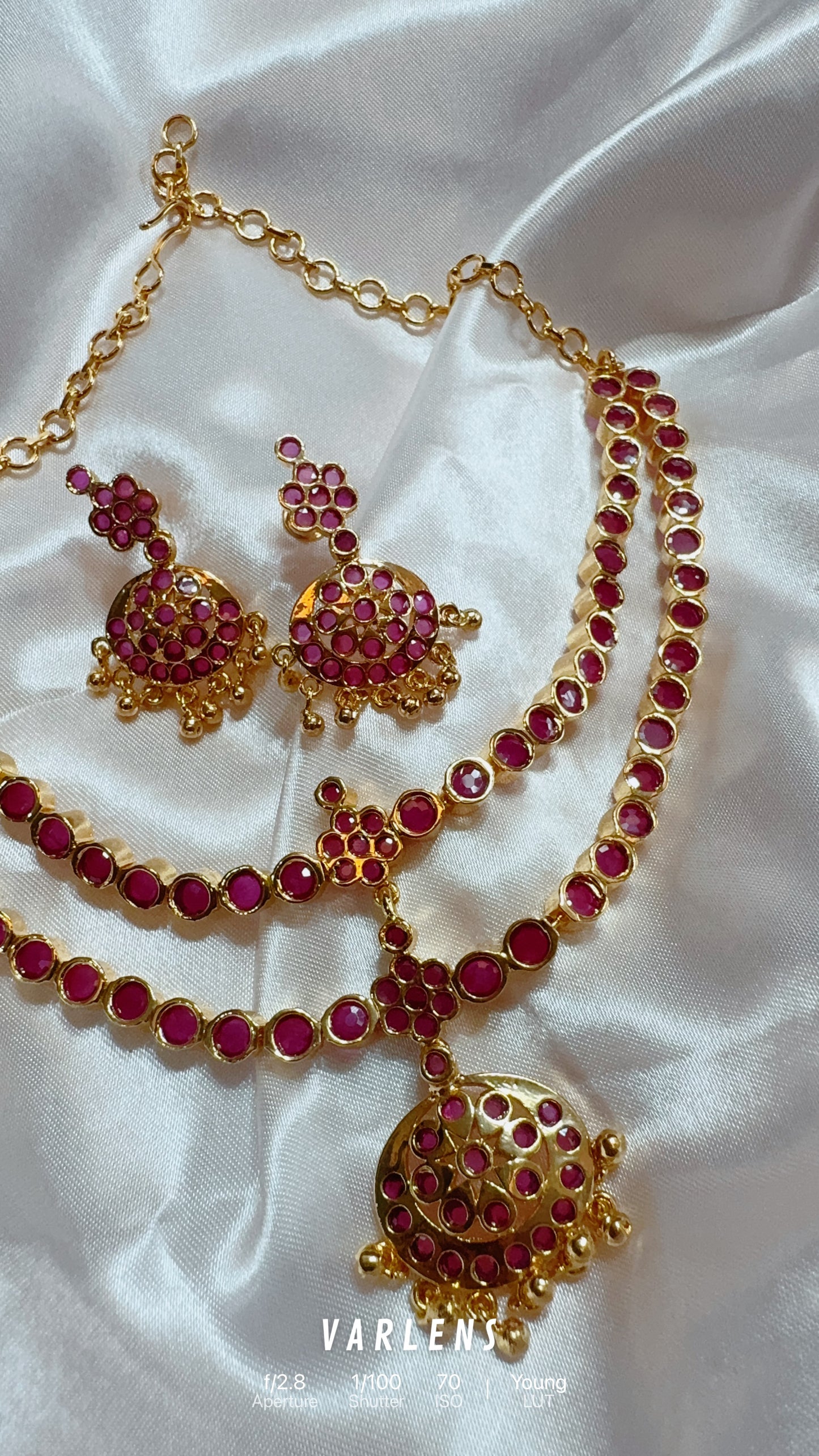 EVERGREEN STEP MATTE FINISH RUBY stone attigai-Traditional south indian premium neckwear with earrings