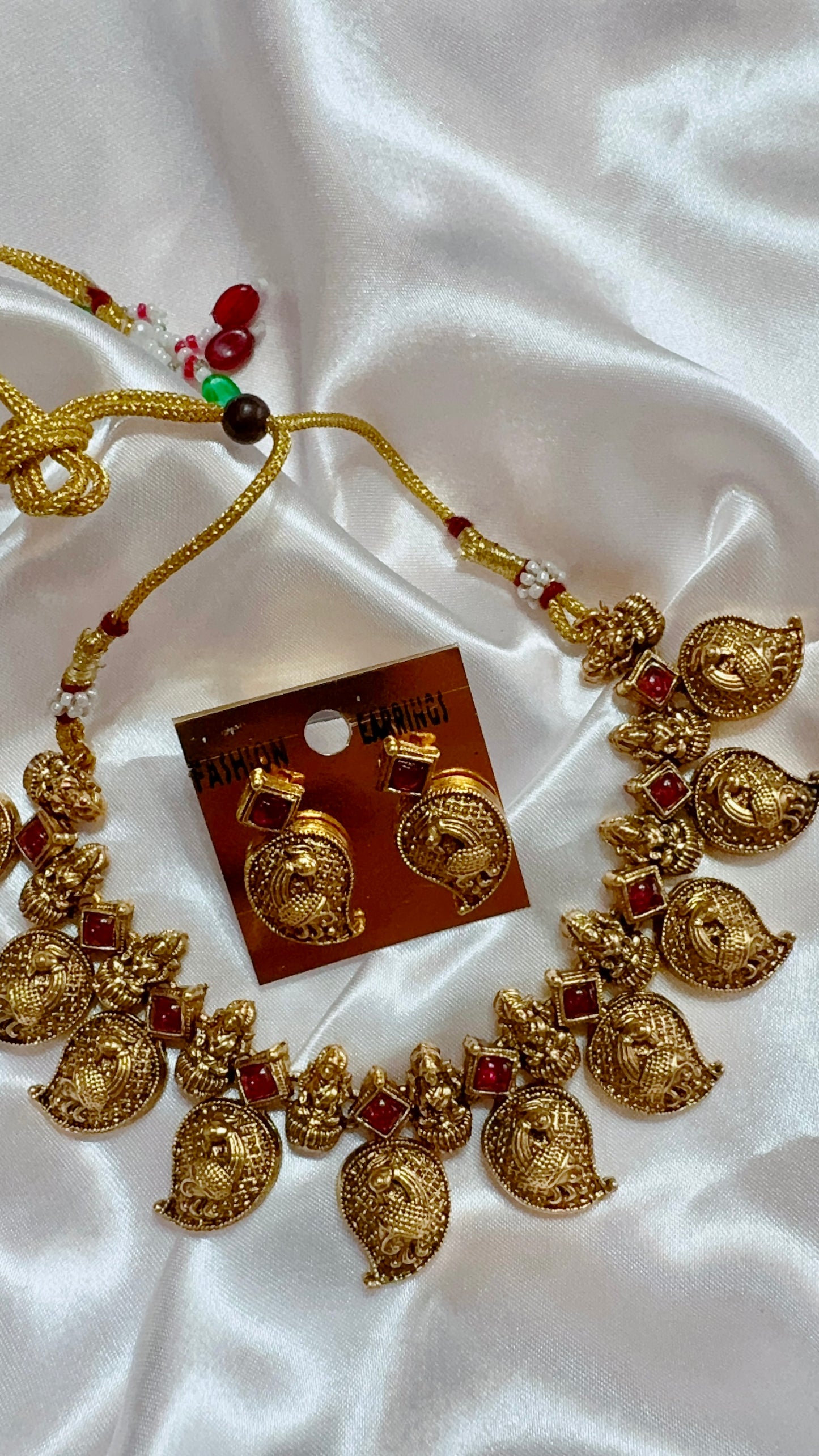 RUBY HOT SELLING MANGO PEACOCK Traditional south indian NORMAL MATTE neckwear with earrings-