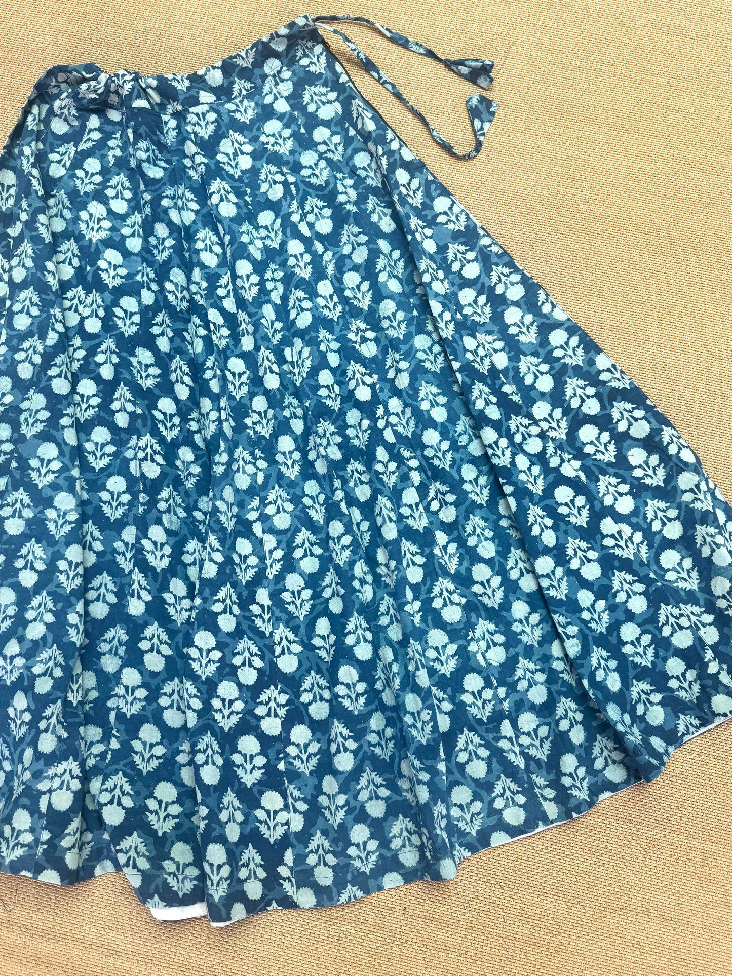 Patch work Ajrakh indigo  flair Skirt