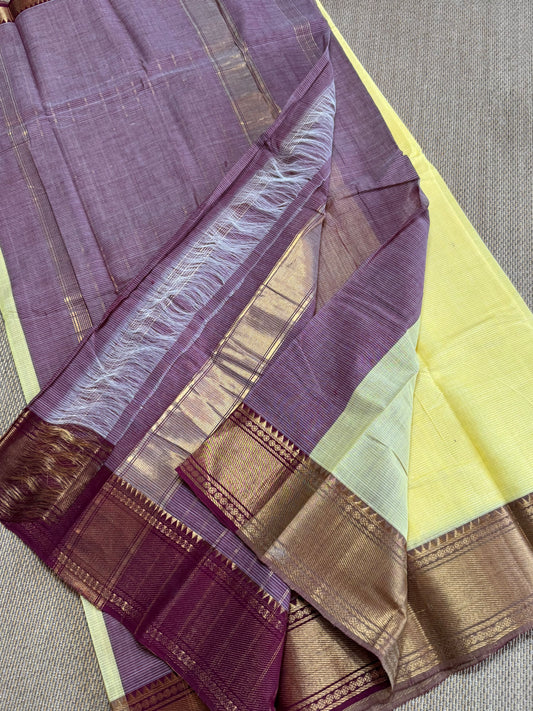 Pure Handloom Mangalagiri cotton saree with 50/150K gold border