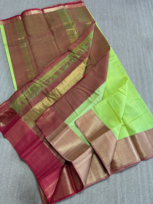 Pure Handloom Mangalagiri cotton saree with 50/150K gold border