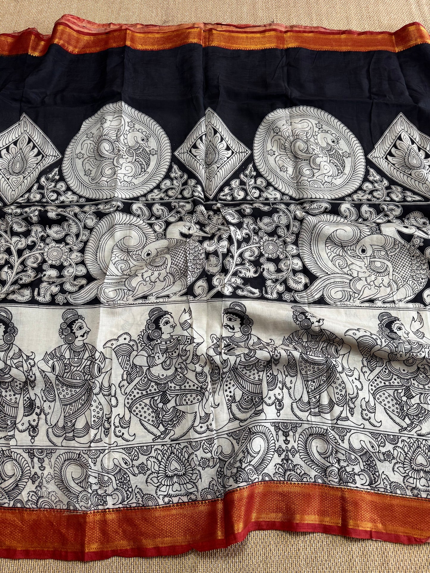 Nellore Silk Kalamkari Print Saree with Nizam Border