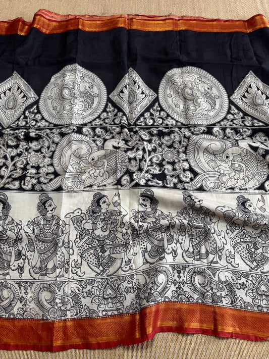 Nellore Silk Kalamkari Print Saree with Nizam Border