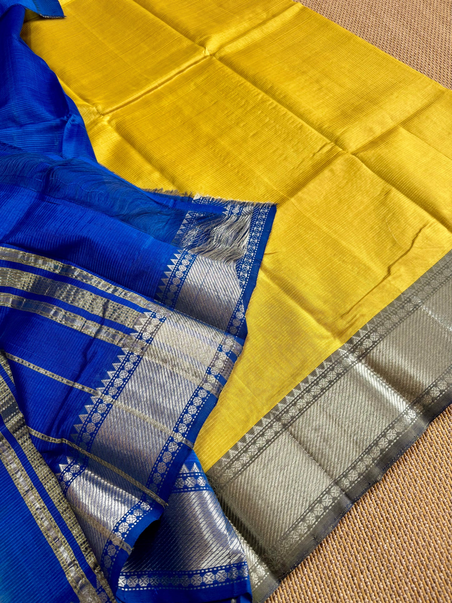 Pure Handloom Mangalagiri Semi pattu by cotton saree with 50/150K silver border