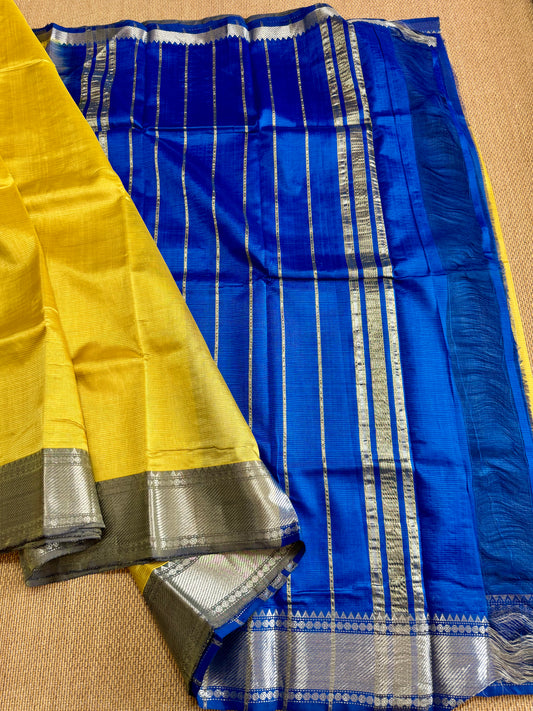 Pure Handloom Mangalagiri Semi pattu by cotton saree with 50/150K silver border