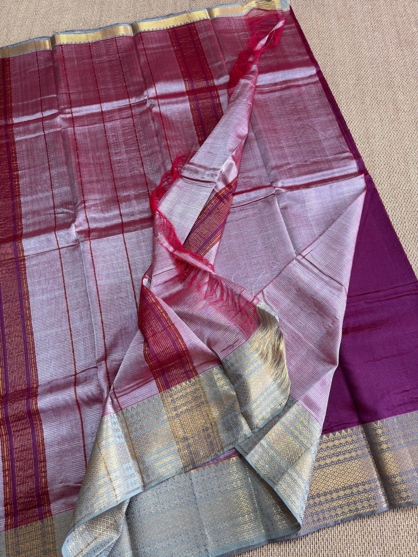 Pure Handloom Mangalagiri Semi pattu by cotton saree with 50/150K gold border