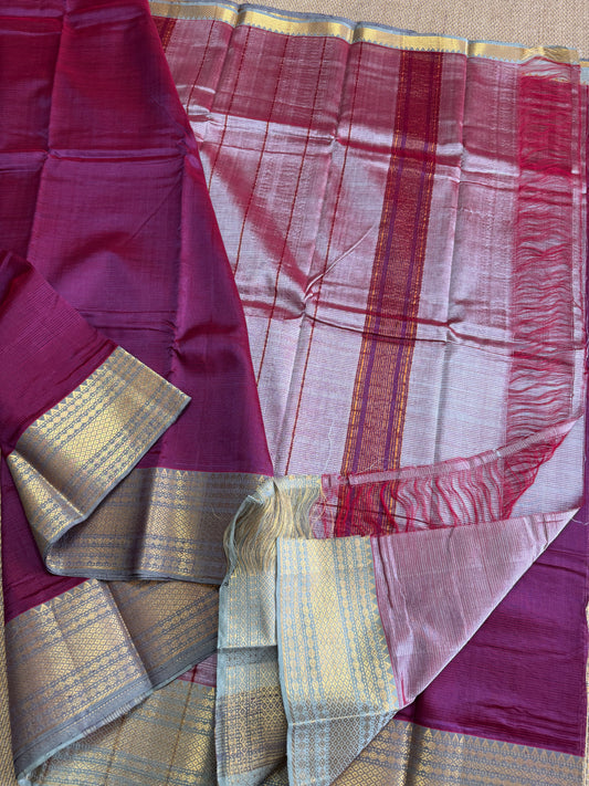 Pure Handloom Mangalagiri Semi pattu by cotton saree with 50/150K gold border