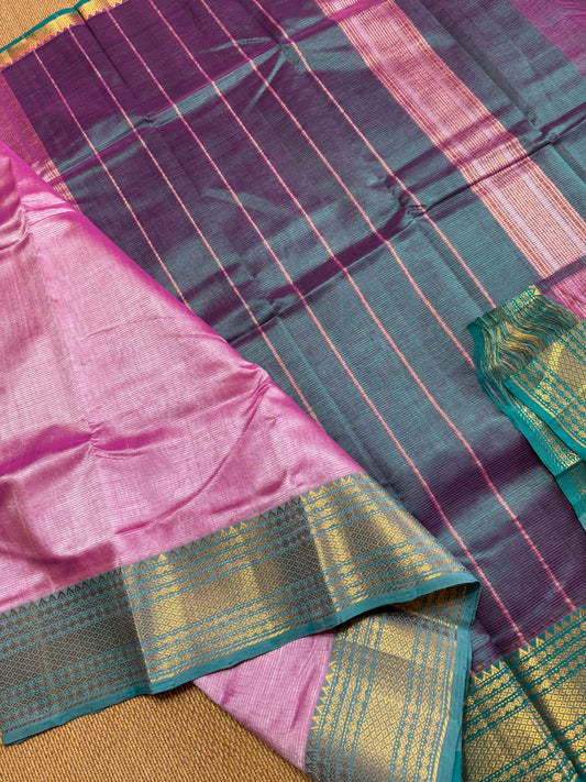 Pure Handloom Mangalagiri Semi pattu by cotton saree with 50/150K gold border
