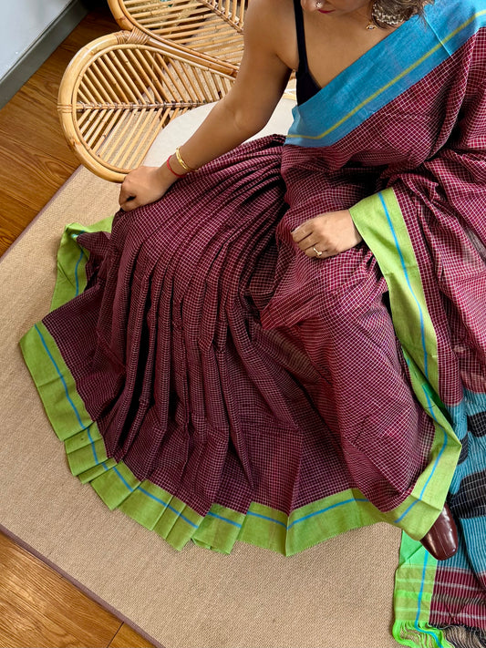 Pure Handloom Patteda anchu saree with Running Blouse