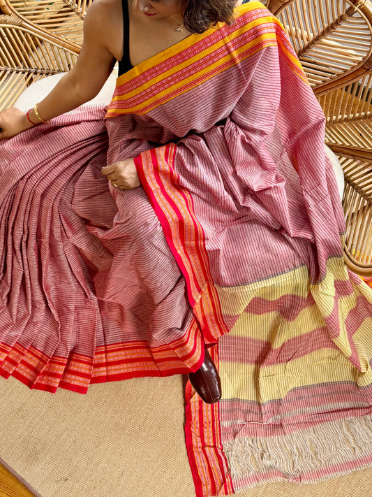 Pure Handloom Patteda anchu saree with Running Blouse