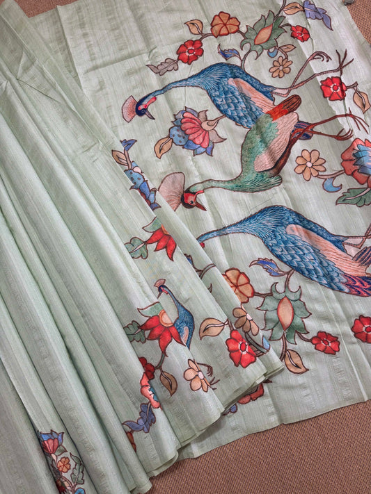 Pista green 😗Tussar appliqué saree