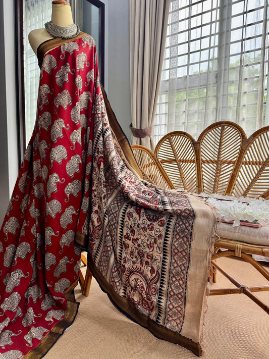 Nellore Silk Kalamkari Print Saree