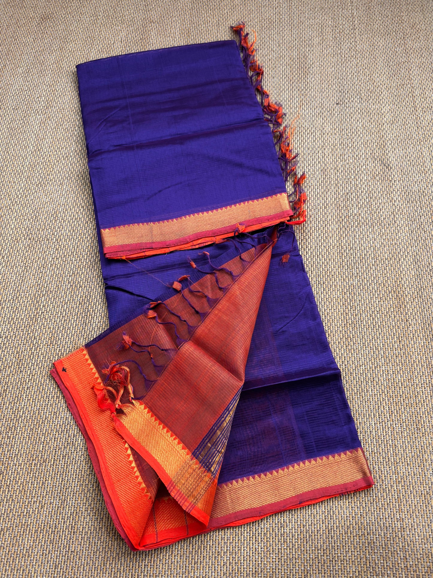 Pure Handloom Mangalagiri Semi pattu by cotton saree with 50/50K gold border