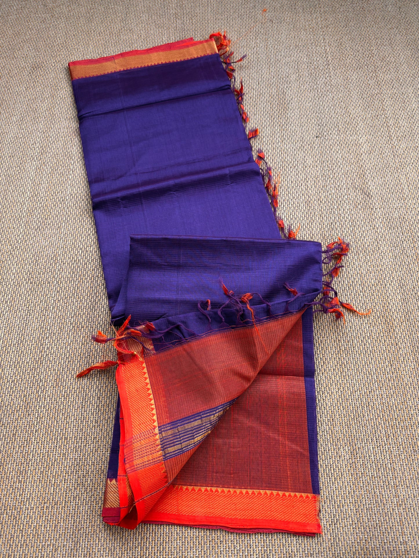 Pure Handloom Mangalagiri Semi pattu by cotton saree with 50/50K gold border