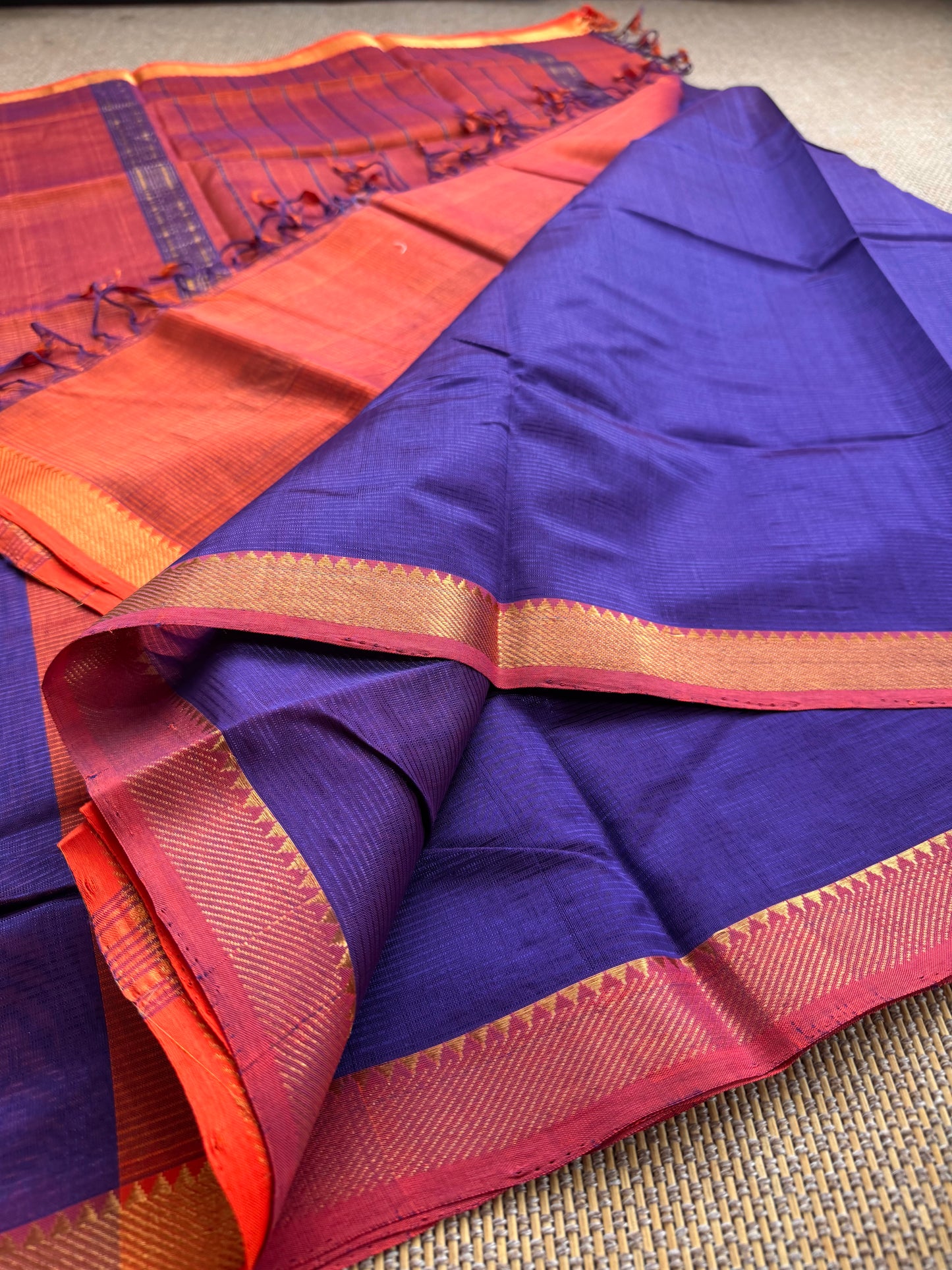 Pure Handloom Mangalagiri Semi pattu by cotton saree with 50/50K gold border