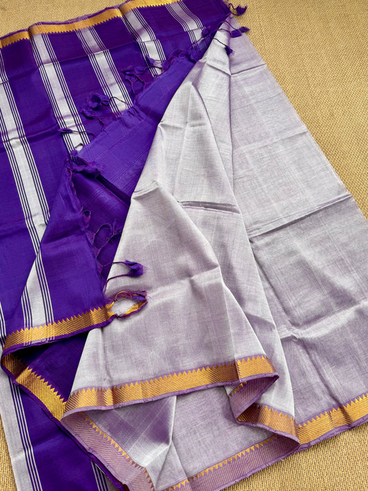 Pure Handloom Mangalagiri Semi pattu by cotton saree with 50/50K gold border