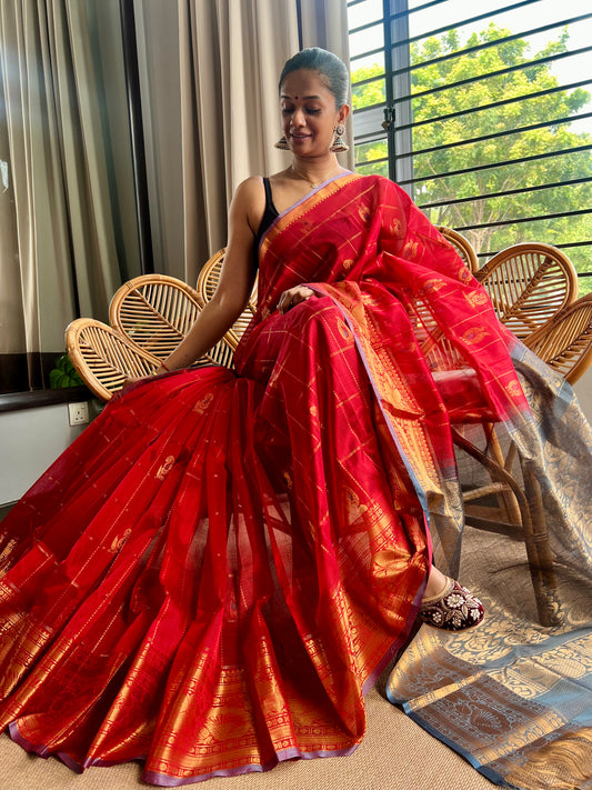 Pure Handloom Mangalagiri Pattu by cotton saree