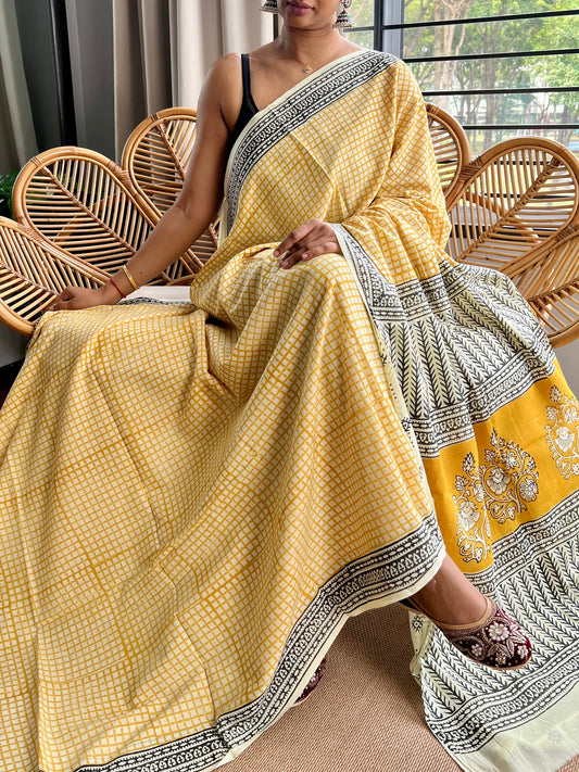 Block print cotton sarees