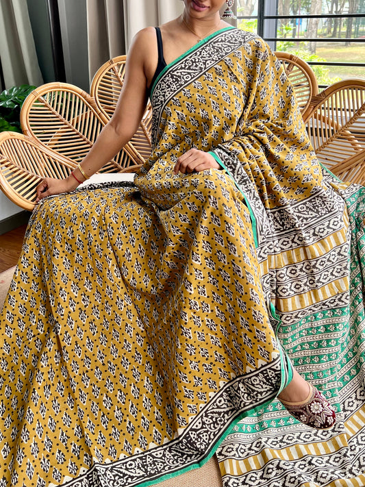 Block print cotton sarees