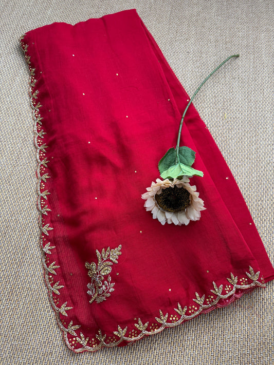 Mul Cotton Saree with Zardosi Work