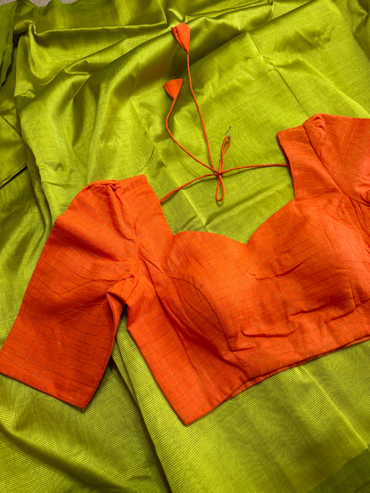 Orange -Madurai Cotton Saree Blouse