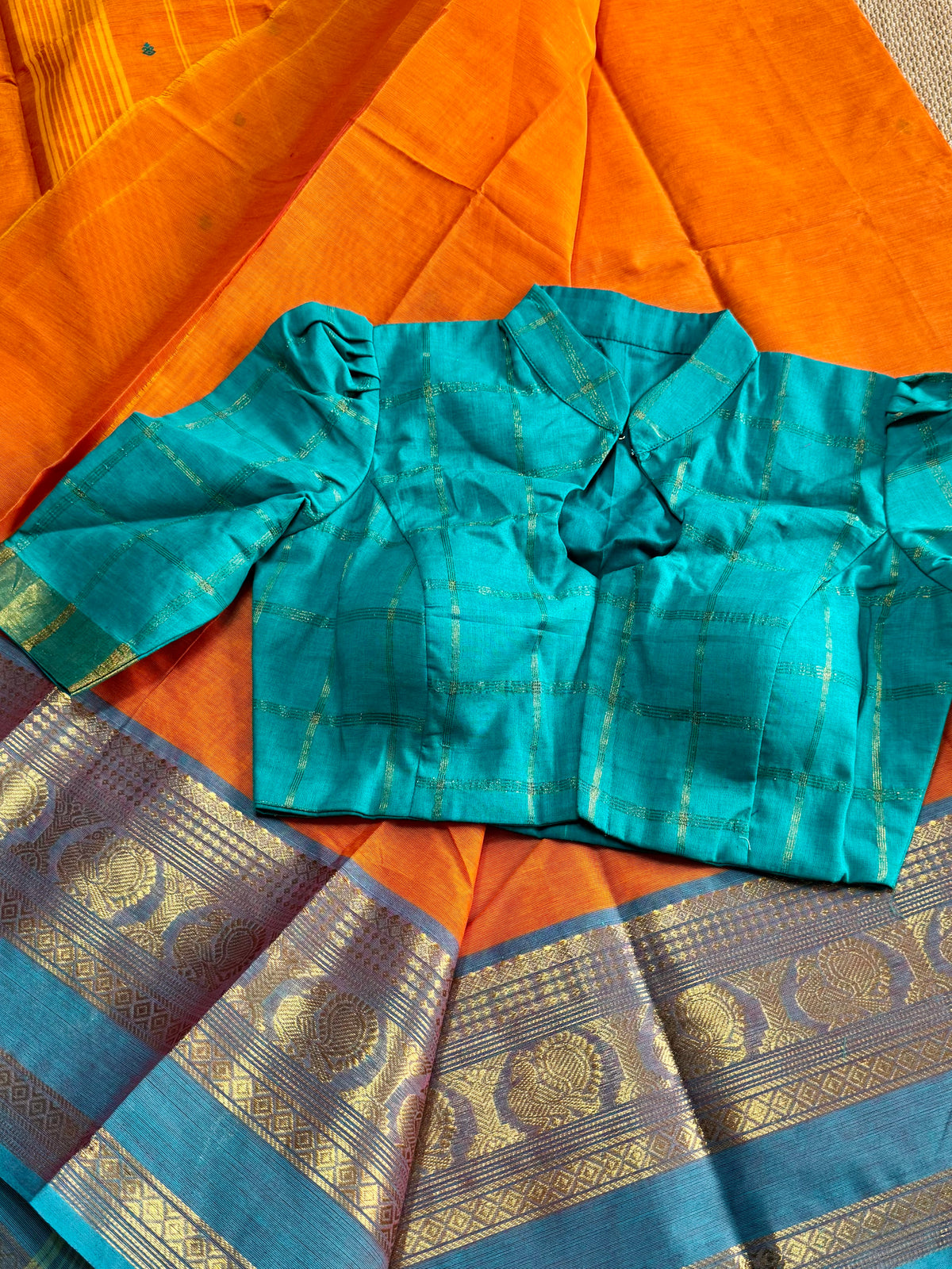 Turqoise - Madurai Cotton Saree Blouse