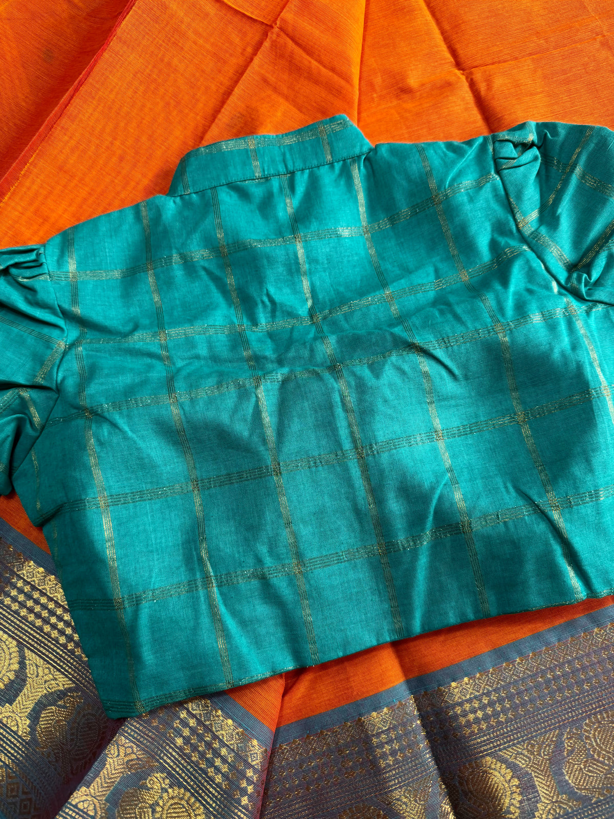 Turqoise - Madurai Cotton Saree Blouse