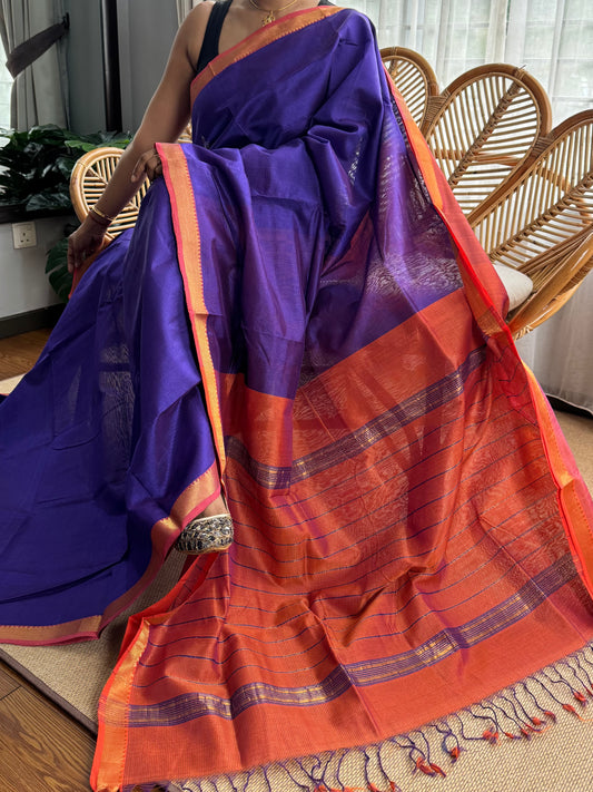 Pure Handloom Mangalagiri Semi pattu by cotton saree with 50/50K gold border