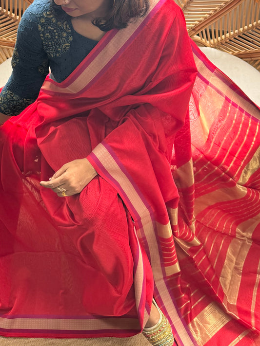 Pure Handloom Maheswar Silk Cotton Saree