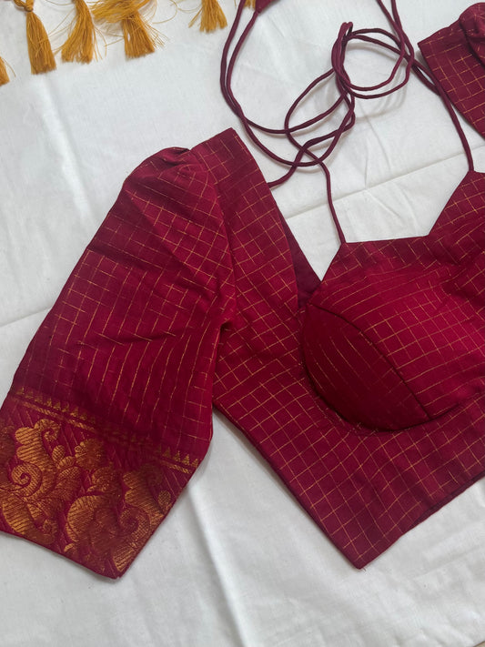 Red Zari Kattam - Madurai Cotton Saree Blouse