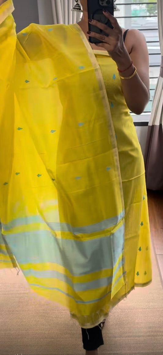 Pure Handloom Maheswari Silk Cotton Salwar Suit