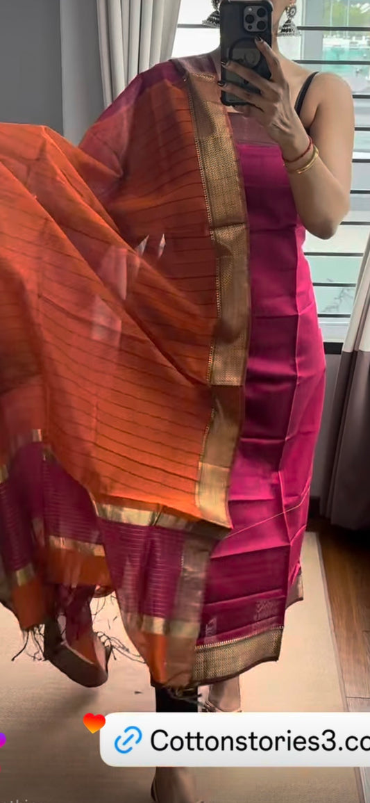 Pure Handloom Maheswari Silk Cotton Salwar Suit