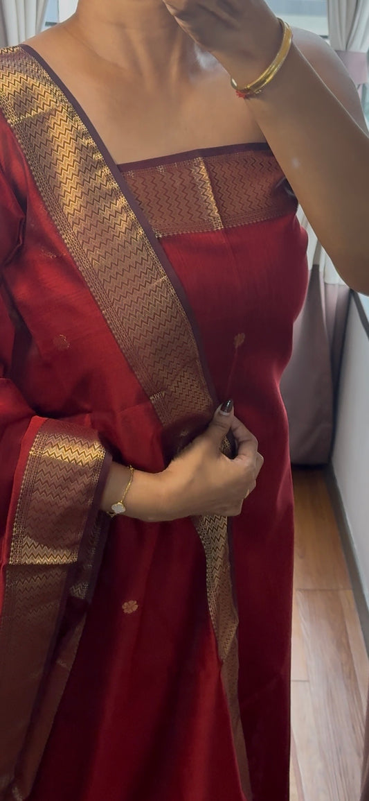 Pure Handloom Maheswari Silk Cotton Salwar Suit
