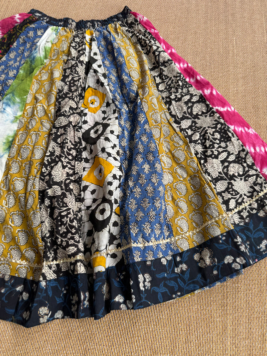 3/4 Patch work Ajrakh flair Skirt