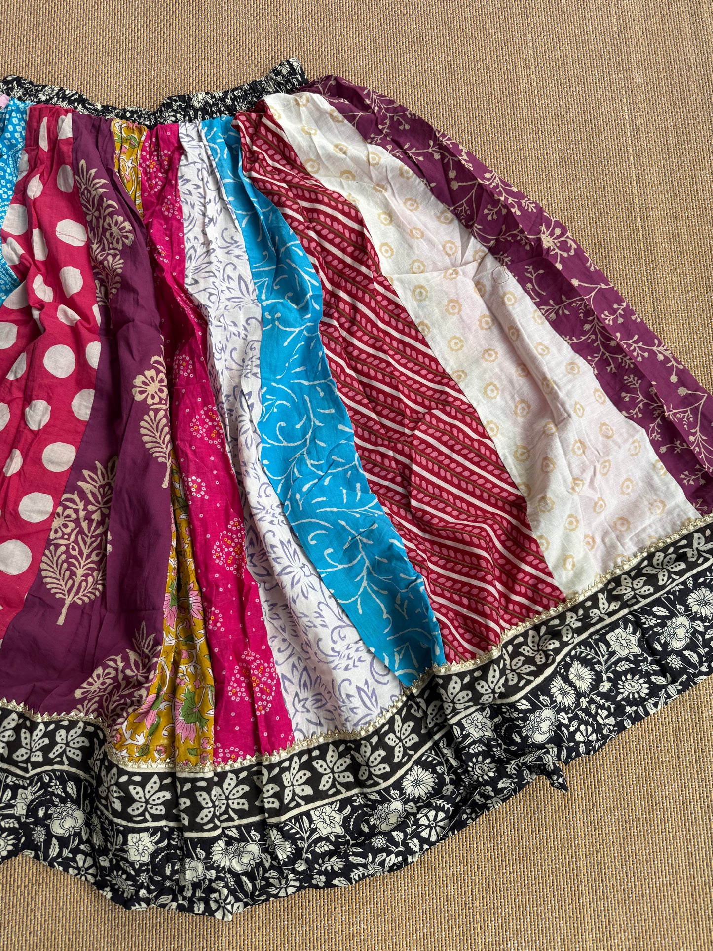 3/4 Patch work Ajrakh flair Skirt