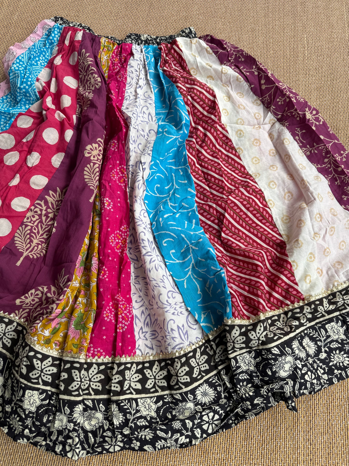 3/4 Patch work Ajrakh flair Skirt